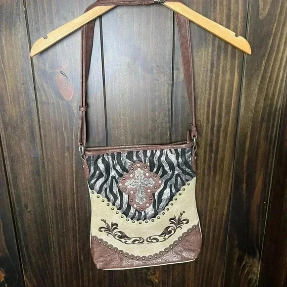 Cross Rhinestone Western Leather Crossbody Bag-Y2K Era - Picture 4 of 7